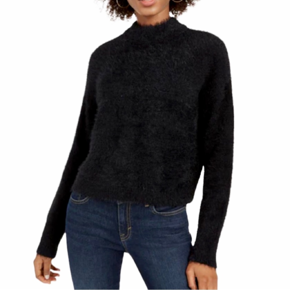 Sun + Moon Women's Fuzzy Mockneck Sweater Black Size XL